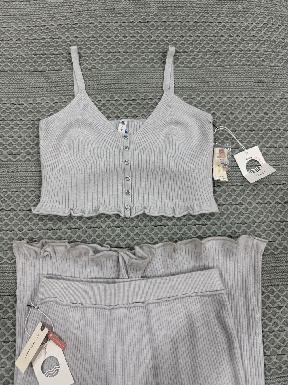 Anthropologie Light Gray Ribbed Tank & Skirt Set